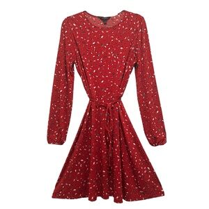 Banana Republic Red Floral Cottagecore Feminine Festive Fit & Flare Dress Sz S